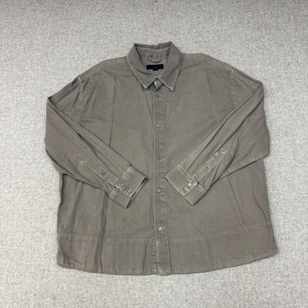 Zara Button Down Shirt XL Gray Cotton Long Sleeve Casual Box Pleat Top Mens 2074